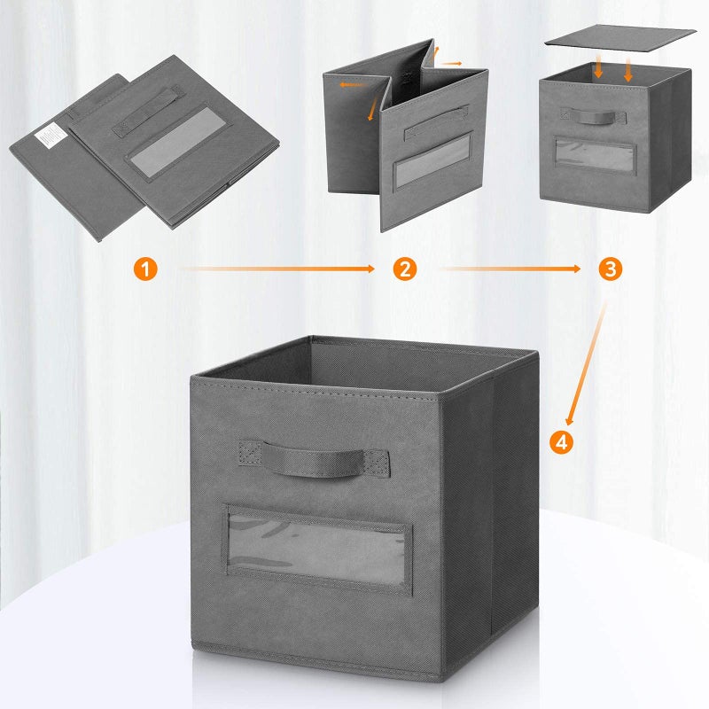 artsdi Fabric storage cubes (Set of 8) 11 Inch Cube Storage Bin, cube storage with 8 Labels Window Cards & a Pen, Foldable cube organizer bins, 11x11 storage bin, Cubby Organizer bins, Gray - Image 4